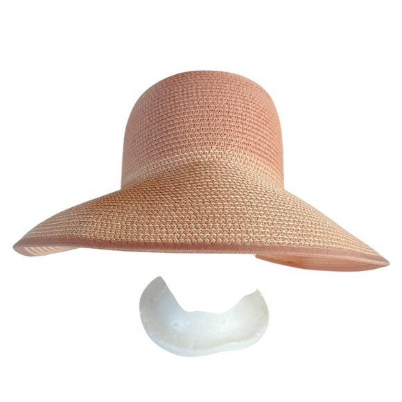 Magid Hats Rolled Wide Brim Sun Hat Pink Ombre Straw Ponytail Hair Bun Notch - Picture 10 of 10